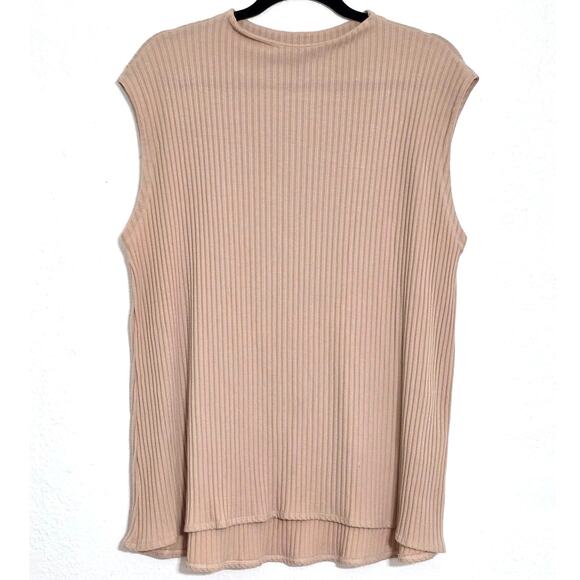 Eileen Fisher Rib Mock Neck Tank Top in Dune Sleeveless Ribbed Knit Pullover - Picture 3 of 10